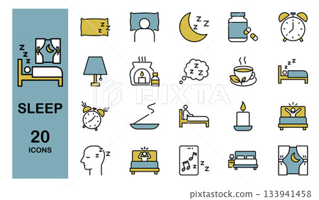 睡眠相關圖示集（彩色） 133941458
