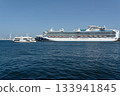 Diamond Princess moored at Osanbashi Pier in Yokohama and Marine Rouge departing from the Red Brick Warehouse 133941845