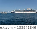 Diamond Princess moored at Osanbashi Pier in Yokohama and Marine Rouge departing from the Red Brick Warehouse 133941846
