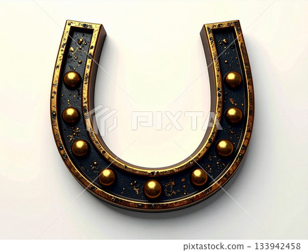 Amulet of happiness. Metal horse shoe on white background. Horse is symbol of 2026. Symbol of lucky. Amulet of happiness. Metal horse shoe on white background. Horse is symbol of 2026. Symbol of lucky. 133942458