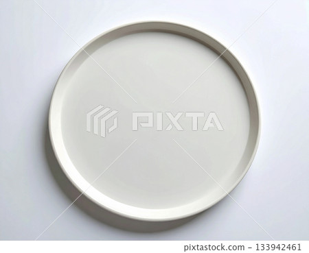 Kitchen design. Ceramic tray isolated on white background. Serving plate. Classic beige design. Top view. 133942461