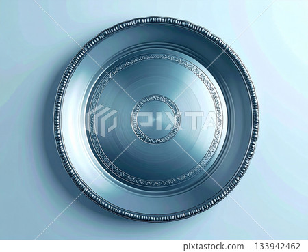 Food service. Metal tray isolated on white background. Serving plate. Top view. 133942462