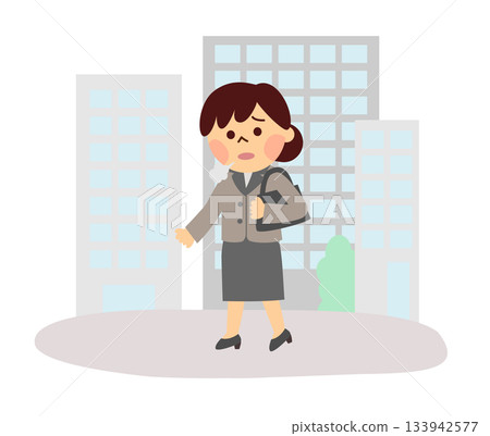 A woman in a suit walking with a sigh A woman in a suit walking with a sigh 133942577