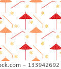 Seamless Pattern of Straws and Umbrellas Cocktails decor Minimalist Flat Design Summertime Backdrop. Isolated Vector illustration Cocktails Themed or Barman Day Backdrop Poster Banner, leaflets, print 133942692