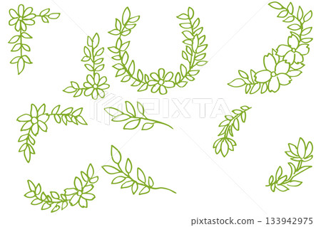 Green leaf frame set | Botanical line art that gives a natural feel Green leaf frame set | Botanical line art that gives a natural feel 133942975