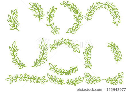 Green leaf frame set | Botanical line art that gives a natural feel Green leaf frame set | Botanical line art that gives a natural feel 133942977