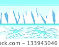 Frost fractures and abstract crystalline geometry on serene white palettes, Winter landscape. 133943046