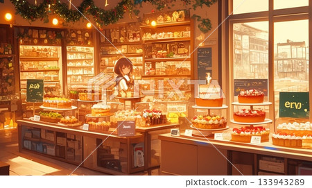 A cake shop floor lined with gorgeous cakes A cake shop floor lined with gorgeous cakes 133943289