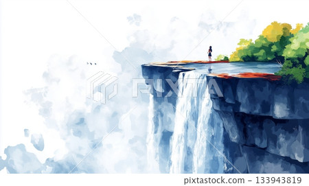 Victoria Falls Devils Pool. Victoria Falls Devils Pool hand drawn watercolor illustration on white background 133943819