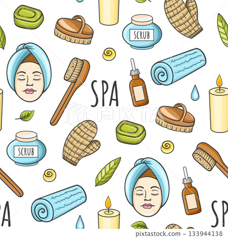 SPA and massage salon seamless pattern, relax and aromatherapy concept 133944138