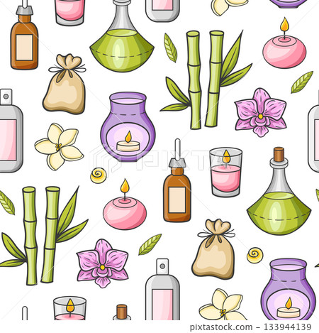 SPA and massage salon seamless pattern, relax and aromatherapy concept 133944139