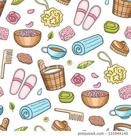 SPA and massage salon seamless pattern, relax and aromatherapy concept 133944140