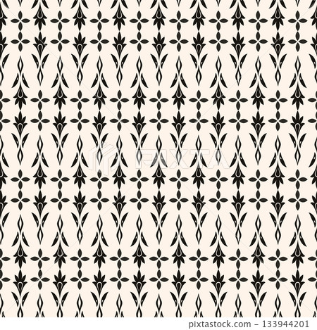 Simple minimalist geometric seamless pattern. Abstract monochrome minimal background with small floral shapes. Subtle repeat design for decor, print. 133944201