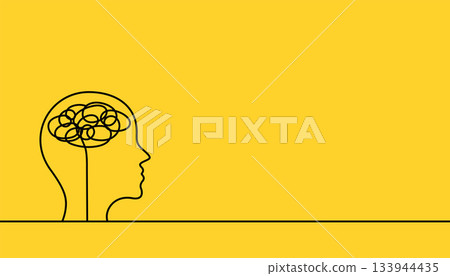 line style human head yellow background for mental health support 133944435