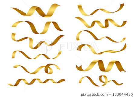 realistic golden ribbon element banner in set 133944450