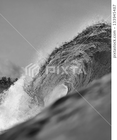 Close Perspective Revealing Textured Spray And Foam On Powerful Wave Close Perspective Revealing Textured Spray And Foam On Powerful Wave 133945487