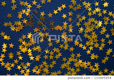Gold star confetti on blue background for celebration, party decor, festive mood and glamour effect 133945954