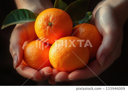 Fresh oranges held in hands, bright citrus fruit ready for healthy meals and gifts Fresh oranges held in hands, bright citrus fruit ready for healthy meals and gifts 133946009