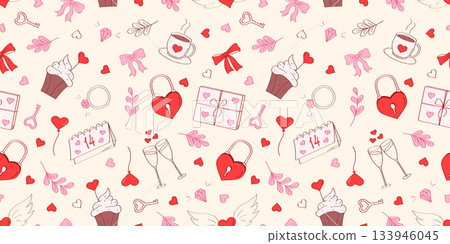 Love elements set. Valentine's day Seamless pattern decorative elements. Vector background illustration. Love elements set. Valentine's day Seamless pattern decorative elements. Vector background illustration. 133946045