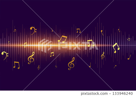 golden musical notes with audio beat for next cover track 133946240