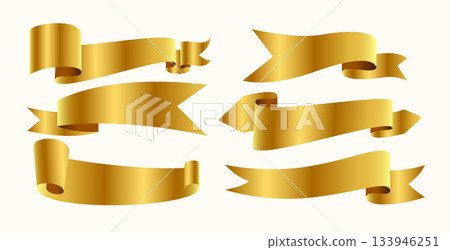set of golden ribbon label banner design 133946251