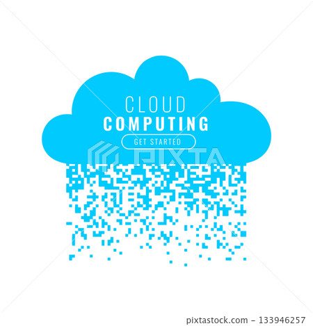 digital tech cloud computing background in pixel art concept 133946257