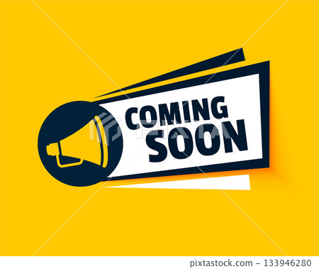 trendy coming soon web release background with megaphone design 133946280