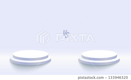 duel product comparison versus banner with 3d podium stand 133946320