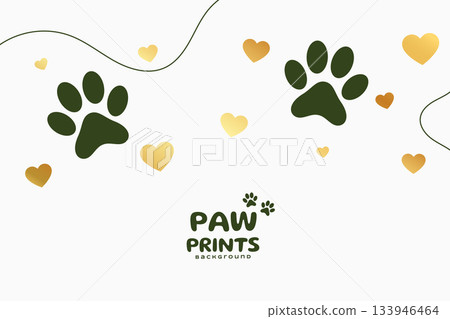 cute paw feet print background with golden heart 133946464