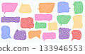 Sketch style chalk pencil doodle speech bubbles on squared paper, hand drawn comic talk frames with grunge texture vector illustration for fun and creative design projects 133946553