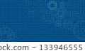 Gear blueprint technical mechanism construction background wheel industry pattern engineering. The graphic is built with smooth lines and form. A modern abstract asset for tech inspired sites. 133946555