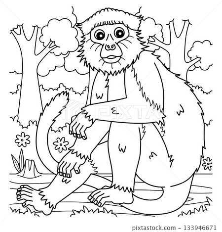 Monkey Red Colobus Coloring Page for Kids 133946671