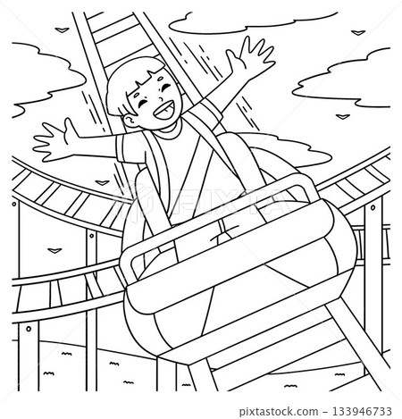 Amusement Park Boy on Rollercoaster Ride Coloring Amusement Park Boy on Rollercoaster Ride Coloring 133946733