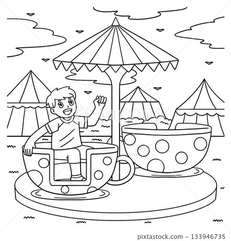 Amusement Park Boy Spinning Tea Cup Ride Coloring Amusement Park Boy Spinning Tea Cup Ride Coloring 133946735