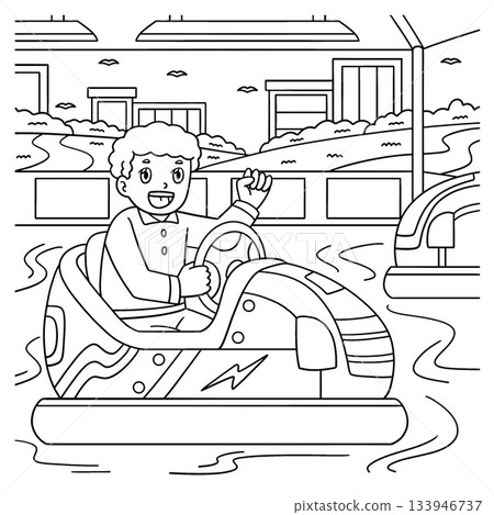 Amusement Park Boy on a Bumper Car Coloring Page  133946737