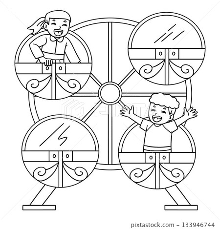 Amusement Park Children Riding a Ferris Wheel  133946744