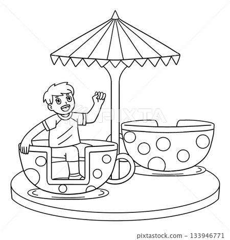 Amusement Park Boy Spinning Tea Cup Ride Isolated Amusement Park Boy Spinning Tea Cup Ride Isolated 133946771