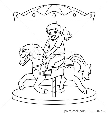 Amusement Park Girl Riding a Carousel Isolated Amusement Park Girl Riding a Carousel Isolated 133946782
