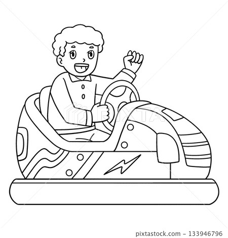 Amusement Park Boy on a Bumper Car Isolated Amusement Park Boy on a Bumper Car Isolated 133946796
