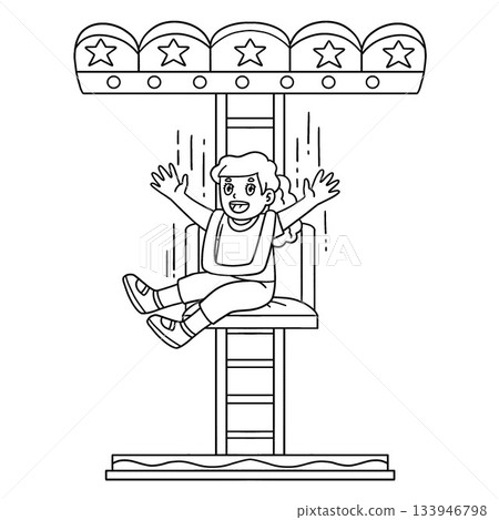 Amusement Park Girl on a Drop Tower Isolated Amusement Park Girl on a Drop Tower Isolated 133946798