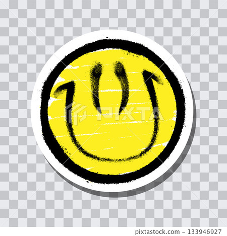 Graffiti emoticon. Smiling face painted spray paint on transparent background sticker. Vector illustration 133946927