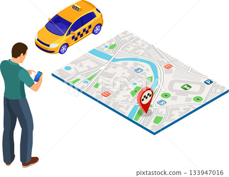 Online Taxi Isometric Concept 133947016