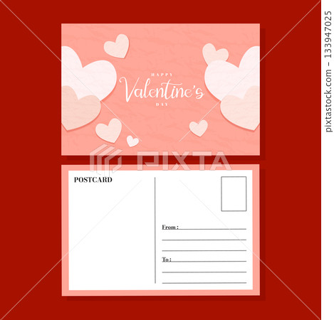 Happy Valentines Day Postcard Template Gentle Hearts Design Pink Happy Valentines Day Postcard Template Gentle Hearts Design Pink 133947025