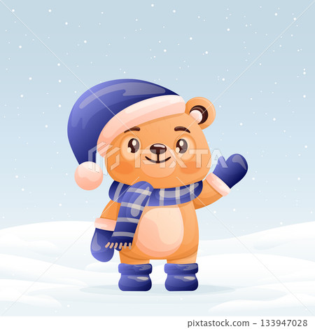 Cute Teddy Bear Character Winter Scarf Hat Mittens Christmas Snow 133947028