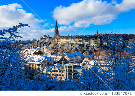 View of the Aare river and old town of Bern at winter in Switzerland View of the Aare river and old town of Bern at winter in Switzerland 133947071