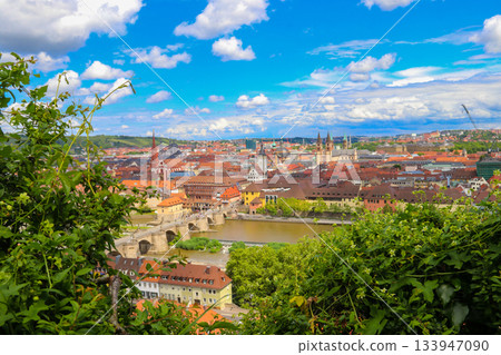 Aerial view of old town of Wurzburg, part of the Romantic Road, Franconia, Bavaria, Germany Aerial view of old town of Wurzburg, part of the Romantic Road, Franconia, Bavaria, Germany 133947090