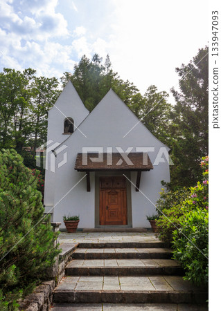 Burgenstock Chapel from 1897, made famous in 1954 when actors Audrey Hepburn and Mel Ferrer were married there. Canton of Nidwalden, Switzerland 133947093