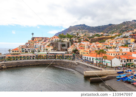 Scenic aerial view of famous fishing village of Camara de Lobos in Madeira island, Portugal 133947097