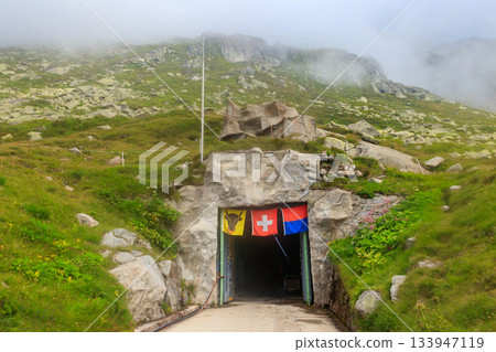 Entrance to the Sasso San Gottardo museum in former historic fortress Sasso da Pigna inside the Gotthard Pass, Switzerland 133947119