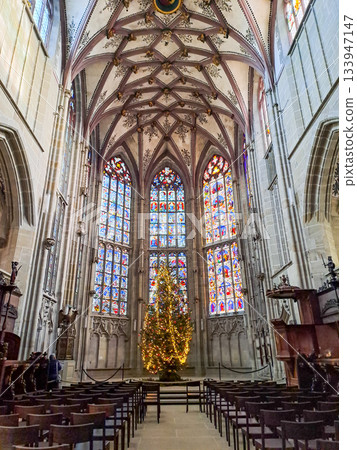 Christmas tree inside the Cathedral of Bern in Switzerland 133947147
